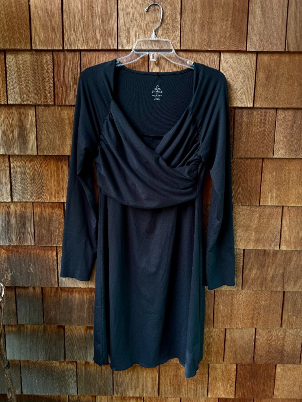 PrAna Bold Black Stretch Long Sleeve TALLY CROSSOVER Dress in Women's X-Large